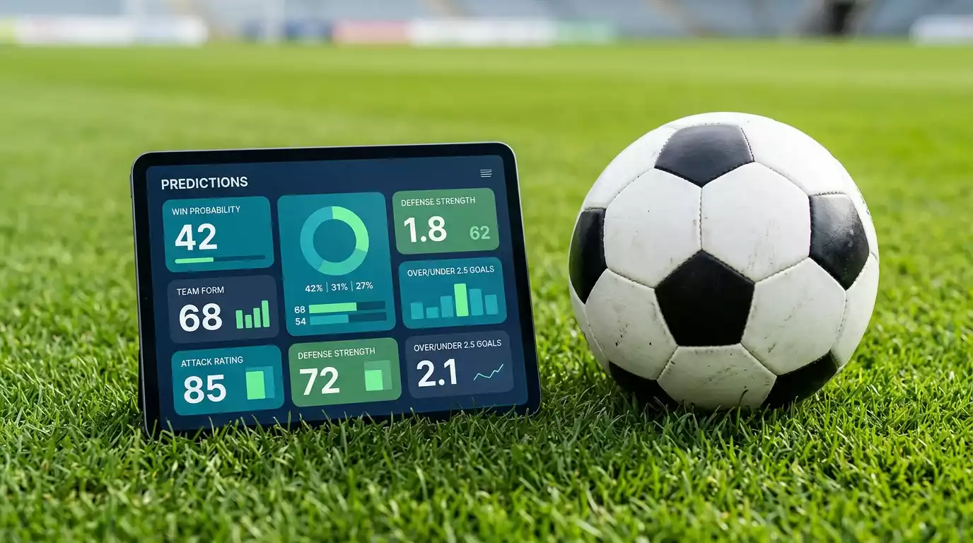 PK-2026 spēļu dienas grafiks ar koeficientiem uz planšetes un futbola bumbu