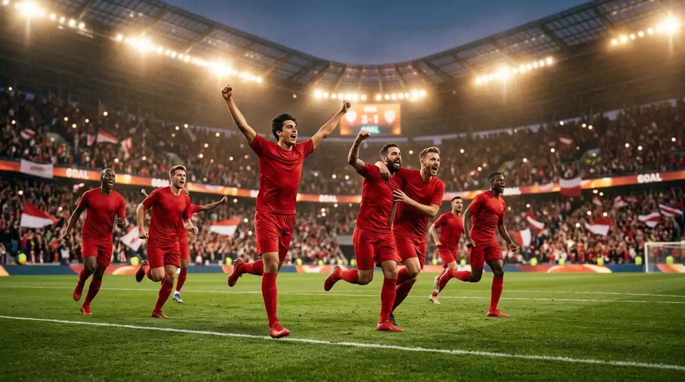 Spānijas izlases futbolisti svin vārtu guvumu PK-2026 spēlē pret Saūda Arābiju